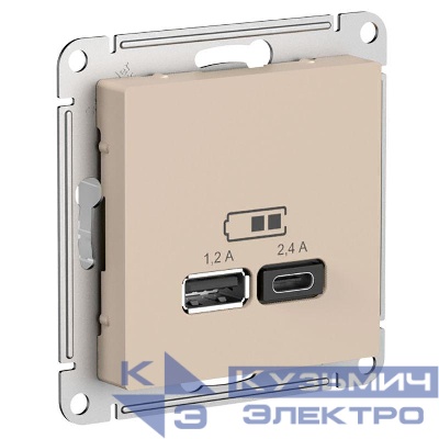 Розетка USB AtlasDesign тип A+C 5В/2.4А 2х5В/1.2А механизм песочн. SE ATN001239