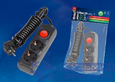 Удлинитель 2х3м с заземл. Standart S-GCD2-3B черн. Uniel UL-00003607