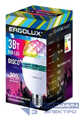 Лампа светодиодная DISCO 3Вт Е27 RGB 220-240В LED-A75DIS-3W-E27 Ergolux 14541