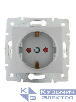 Розетка 1-м СП Karina с заземл. защ. шторки керамика механизм матов. серебр. LEZARD 707-4388-124