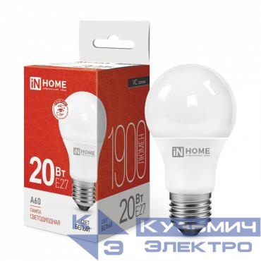 Лампа светодиодная LED-A60-VC 20Вт грушевидная 4000К нейтр. бел. E27 1900лм 230В IN HOME 4690612020303