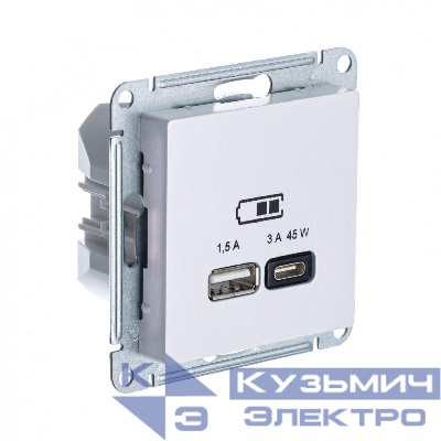 Розетка USB AtlasDesign тип A+C 45Вт QC PD высокоскор. ЗУ механизм жемчуж. SE ATN000429