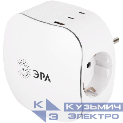 Разветвитель 3-м SP-3e-3USBAC-W + 3 USB A+C с заземл. со шторками 16А бел. Эра Б0069081