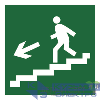 Знак безопасности NPU-1818.E14 "Напр. к эвакуац. выходу по лестн. вниз (лев.) Белый свет a11088
