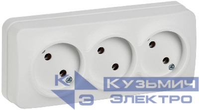 Розетка 3-м ОП GLORY РС23-2-ХБм 10А без заземл. без защ. шторок бел. матов. IEK ERH30-K01M-10