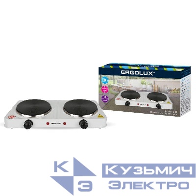 Электроплитка ELX-EP04-C01 2 конф. дисковый нагр. эл. 2000Вт 220-240В бел. Ergolux 13439