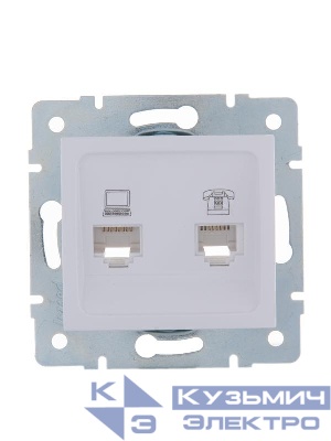 Розетка компьютерная + телефонная 2-м СП Karina RJ45 + RJ11 механизм бел. LEZARD 707-0288-143