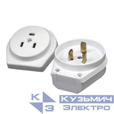 Разъем РШ-ВШ 32А 250В 2P+PE скрыт. уст. бел. UNIVersal 1236