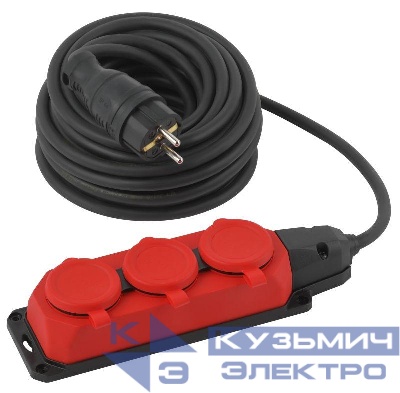 Удлинитель силовой UK-3e-3x1.5-10m-IP44(KG) с заземлением 3 розетки каучук 10м КГ 3х1.5кв.мм IP44 Эра Б0057580