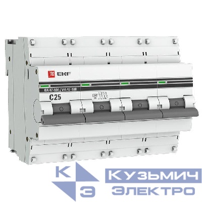 Выключатель автоматический модульный 4п C 25А 10кА ВА 47-100 PROxima EKF mcb47100-4-25C-pro