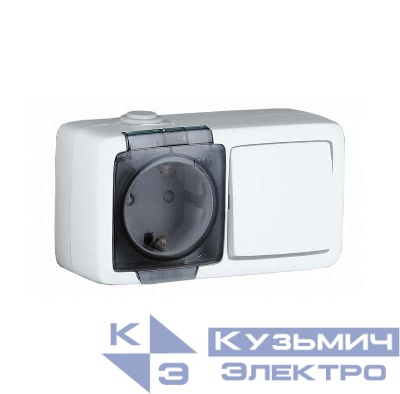 Блок 2-м розетка без защ. шторок с заземл. 16А + выкл. 1-кл. IP44 бел. HEGEL БА16-211