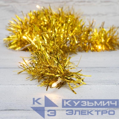 Гирлянда светодиодная "Мишура" 1.5м 10LED зол. тепл. бел. 0.1Вт IP20 провод ПВХ прозр. элементы питания 2хAA (не в компл.) Neon-Night 304-012