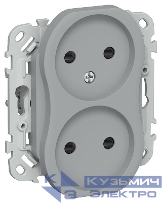 Розетка 2-м СП FLITE РСш02-1-ФлС 10А без заземл. с защ. шторками безвинтовое крепление механизм сер. IEK FI-R23-10-1-K03