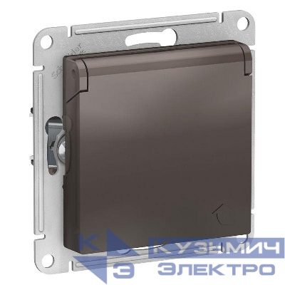 Розетка 1-м СП AtlasDesign 16А IP20 с заземл. защ. шторки с крышкой механизм мокко SE ATN000646