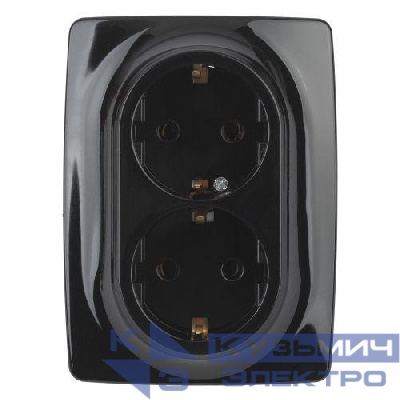 Розетка 2-м СП Эра12 12-2108-06 16А IP20 250В 2х2P+E Schuko защ. шторки черн. Эра Б0036447