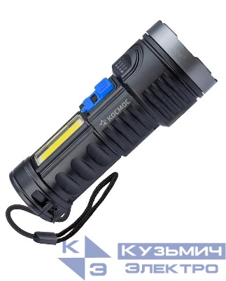 Фонарь аккумуляторный ручной LED 3Вт + COB 3Вт аккум. Li-ion 18650 1.2А.ч индикатор USB-шнур ABS-пластик КОСМОС KOS115Lit