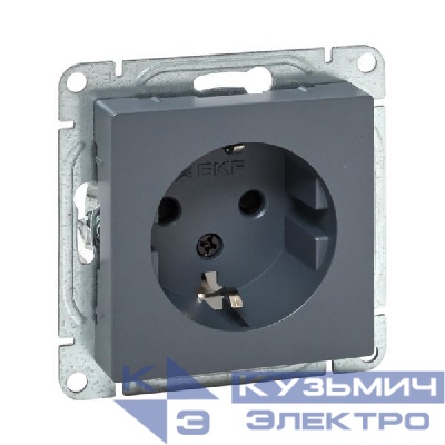 Розетка СП Эпика 16А с заземл. защ. шторки механизм графит EKF UP1-SOG-111