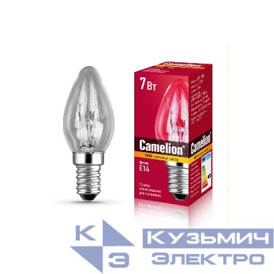 Лампа электрич. накаливания для ночников 7/P/CL/E14 220В 7Вт Е14 прозр. Camelion 13912