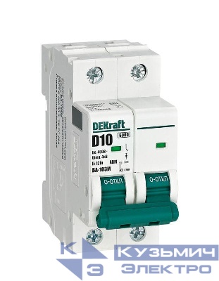 Выключатель автоматический модульный 2п D 10А 6кА ВА-103M без теплозащиты DEKraft 12546DEK