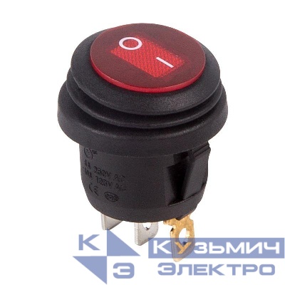 Выключатель клавишный круглый 250В 6А (3с) ON-OFF красн. с подсветкой "ВЛАГОЗАЩИТА" Rexant 36-2595