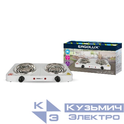 Электроплитка ELX-EP02-C01 2 конф. спиральный нагр. эл. 2000Вт 220-240В бел. Ergolux 13437