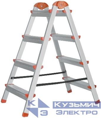 Лестница-стремянка двусторонняя 4 ступ. Н=88.5см 5.3кг стальная КУРС 65393