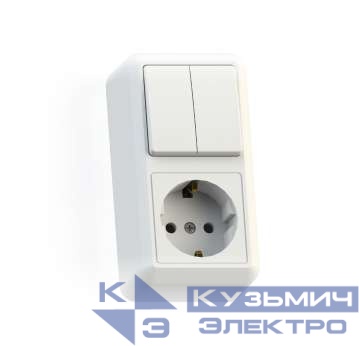 Блок комбинированный ОП БКВР-428 Оптима (2-кл. выкл. + розетка с заземл.) бел. Кунцево 8066