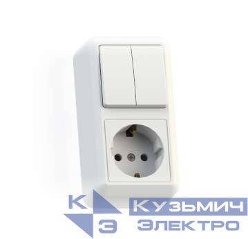 Блок комбинированный ОП БКВР-428 Оптима (2-кл. выкл. + розетка с заземл.) бел. Кунцево 8066