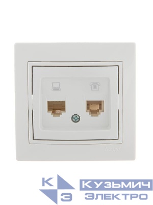 Розетка компьютерная + телефонная 2-м СП Mira RJ45 + RJ11 бел./бел. LEZARD 701-0202-143