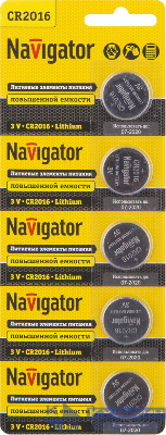 Элемент питания литиевый CR2016 94 763 NBT-CR2016-BP5 (блист.5шт) Navigator 94763