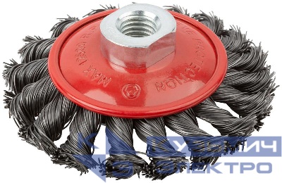 Корщетка-колесо с наклоном гайка М14 стальная витая проволока 100мм FIT 39114