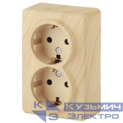 Розетка 2-м ОП Эра Эксперт 11-2205-11 16А IP20 16AX 250В 2х2P+E Schuko сосна Эра Б0020693