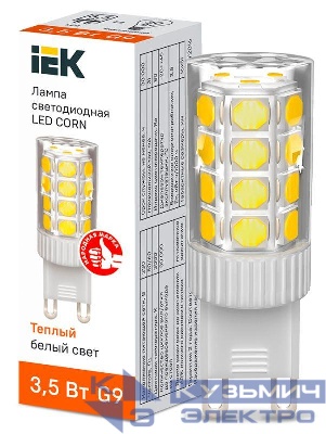 Лампа светодиодная CORN 3.5Вт капсула 3000К G9 230В керамика IEK LLE-CORN-4-230-30-G9
