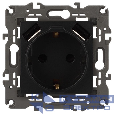 Розетка 16А 250В 2P+E с 2хUSB 5В-3А защ. шторки Elegance антрацит 14-4109-05 ЭРА Б0047871