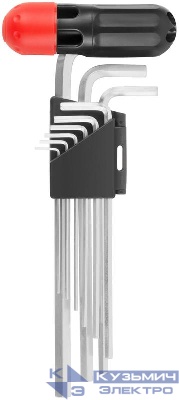 Набор ключей шестигранных длинные (15-10мм) CrV 9шт с пластик.Т-обр.ручкой FIT 64197