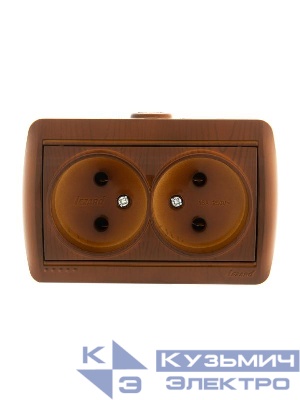 Розетка 2-м ОП Nata 16А IP20 без заземл. керамика сосна LEZARD 710-0800-128