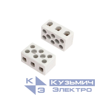 Клемма керамическая винтовая 10кв.мм 3 пары контактов с крепежным отверстием (уп.84шт) Rexant 07-6226