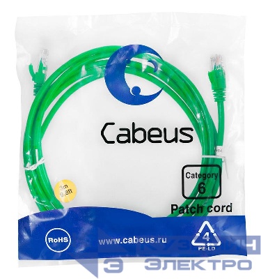 Патч-корд U/UTP кат.6 PC-UTP-RJ45-Cat.6-3m-GN 2xRJ45/8p8c неэкранир. PVC 3м зел. Cabeus 8687c