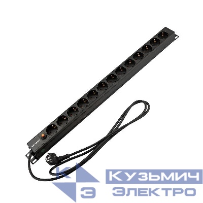 Блок распределения питания PDU 13 розеток СЕЕ 7/4 Schuko 16А фильтр без выкл. вилка СЕЕ 7/7 вертикал. шнур 2м корпус алюм. Rexant 04-0205-2