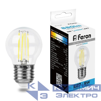 Лампа светодиодная LB-509 9Вт прозрачная 6400К E27 230В FERON 38224