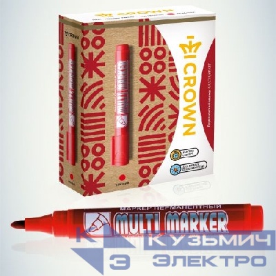 Маркер перманентный "Multi Marker" 3мм пулевидный крас.002674 Crown Б0048241