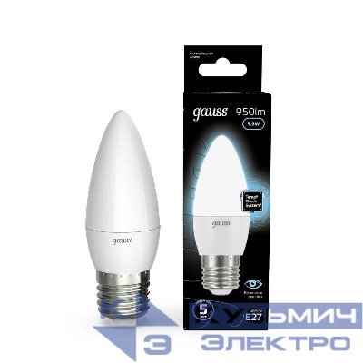 Лампа светодиодная Black 9.5Вт свеча 4100К нейтр. бел. E27 950лм GAUSS 103102210