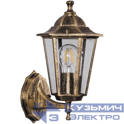 Светильник 6201/PL6201 100Вт E27 230В садово-парковый на стену вверхчерн. зол. FERON 11135