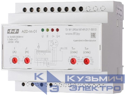 Автомат защиты электродвигателей AZD-M исп.1 10-59.5 А микропроцессорн. защита трехфазн. двигателей до 30кВт с транс. тока более 30кВт USB порт. 3х400/230+N 2х8А 2х1P IP20 F&F EA05.004.001