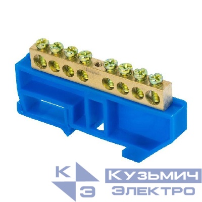 Шина нулевая N 6х9 8 отвер. латунь син. изолятор на DIN-рейку PROxima EKF sn0-63-08-d