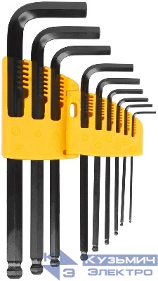 Набор ключей шестигранных средние с шаром (15-10мм) 9шт CrV FIT 64195