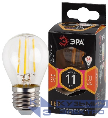 Лампа светодиодная филаментная F-LED P45-11w-827-E27 P45 11Вт шар E27 тепл. бел. ЭРА Б0047013
