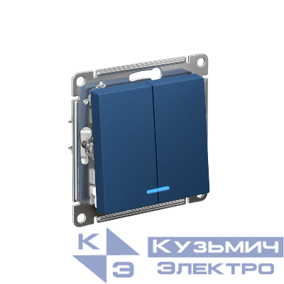 Выключатель 2-кл. AtlasDesign (сх. 5а) 10AX с подсветкой быстрозажим. клем. механизм аквамарин SE ATN001153S