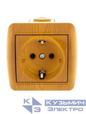 Розетка 1-м ОП Nata 16А IP20 с заземл. керамика ольха LEZARD 710-0700-122