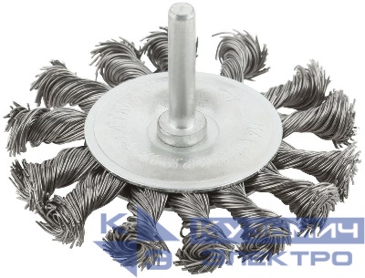 Корщетка тип "колесо" со штифтом стальная витая проволока 75мм MOS 38493М